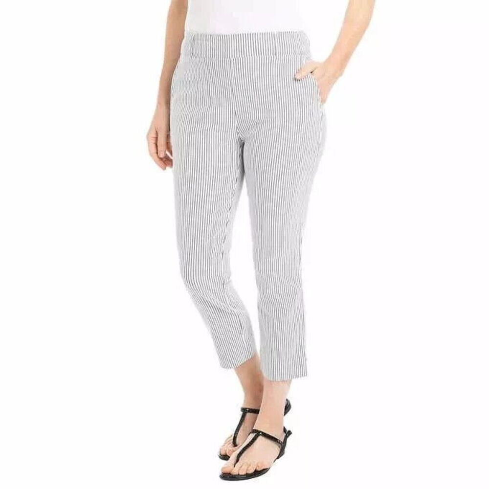 Hilary Radley Women's Size Large Pull-On Grey/White Striped Capri Pants L